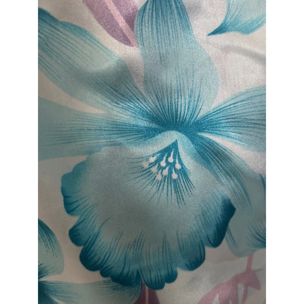 Hanmei Blue Tropical Floral Satin Scarf Rectangular Lily Print Aqua Accessory